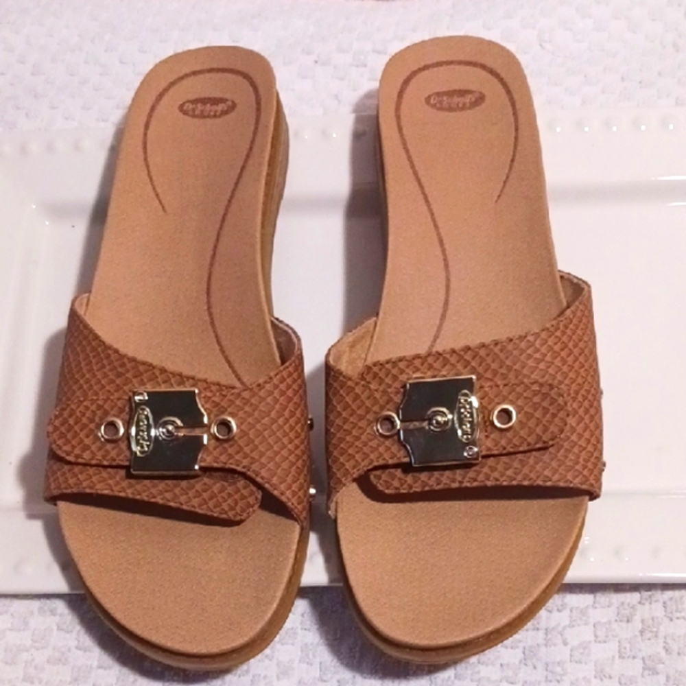 Classic! Dr. Scholl's Tan Slide Sandals with Silver Accents 10 βοΈ - Picture 13 of 13